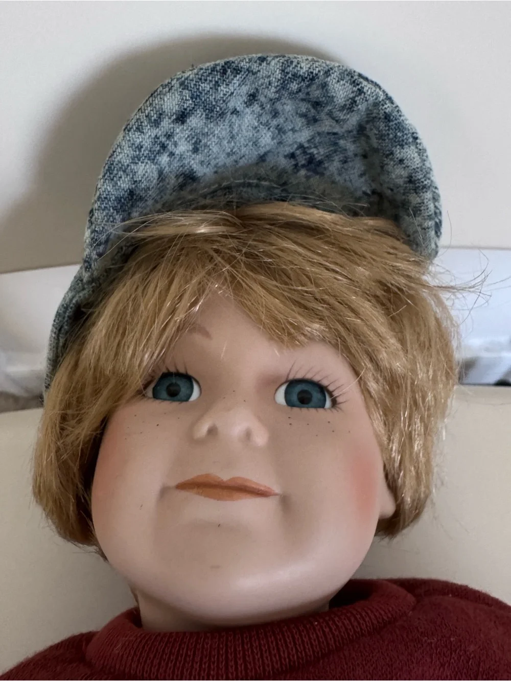 Vintage Tender Heart Treasures Danny Boy Porcelain Doll Newspaper Boy Blonde Blu